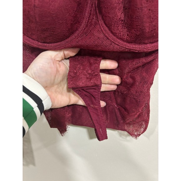 Victoria's Secret 32C Burgundy Lace Bodysuit Sheer Mesh Lingerie Dark Feminine - Picture 3 of 8